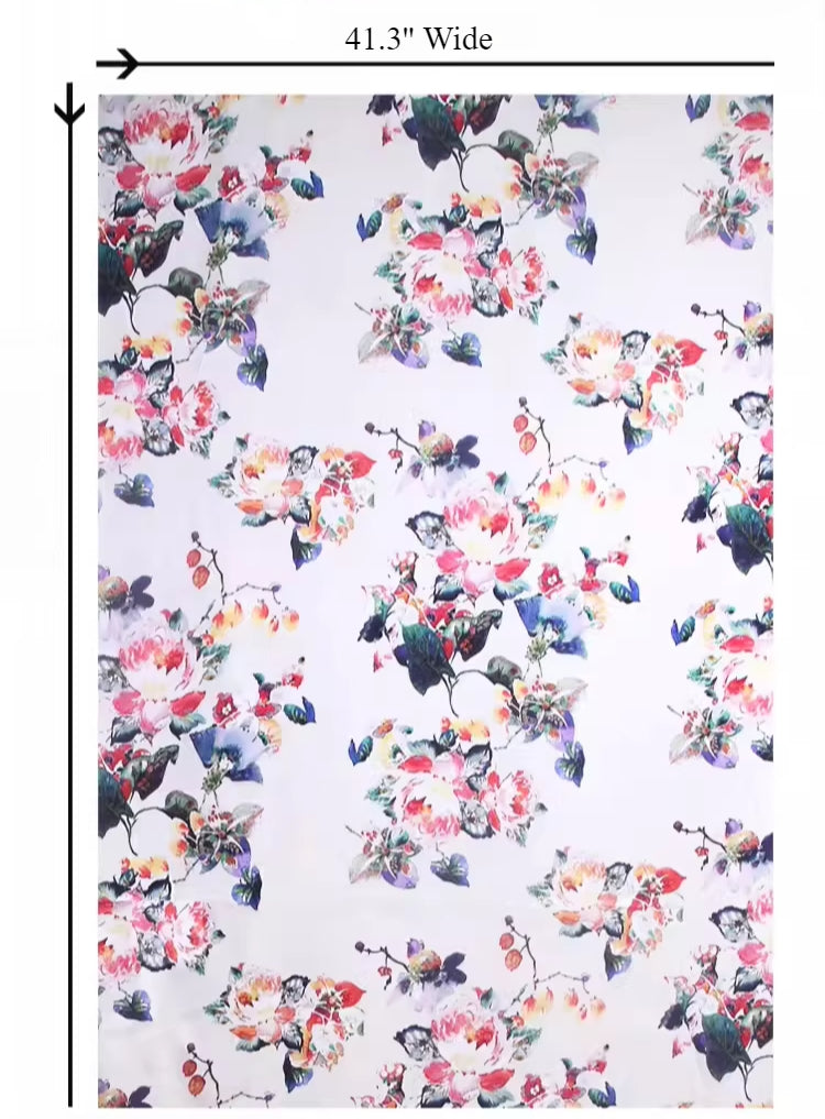 41.3'' Wide 20MM Stretch Silk Satin Fabric with Chinese Style Floral Print for DIY Sewing Spring Summer Smooth Dress Pants Pajamas R1857
