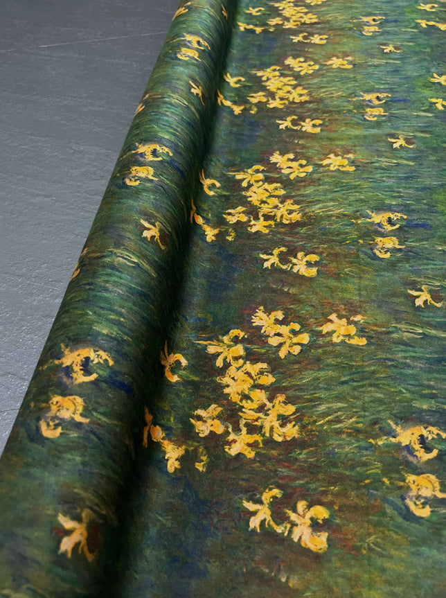 Yellow Floral Printed on Grass Green Gambiered Guangdong Silk Fabric by Yard for Blouse Cheongsam Pants Dressmaking - 47'' Wide 25MM Thickness DIY Sewing Material R391