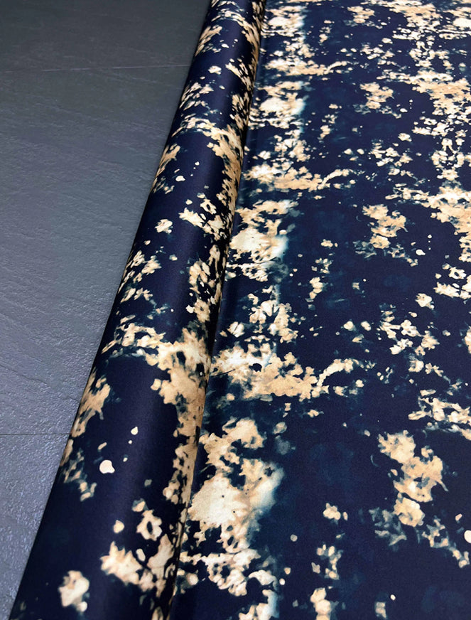 Twill Silk Fabric with Delicate Printed on Black Blue for High-End Summer Dress Shirt Cheongsam,55'' Wide 20MM Heavy Silk Fabric DIY Sewing Material R404