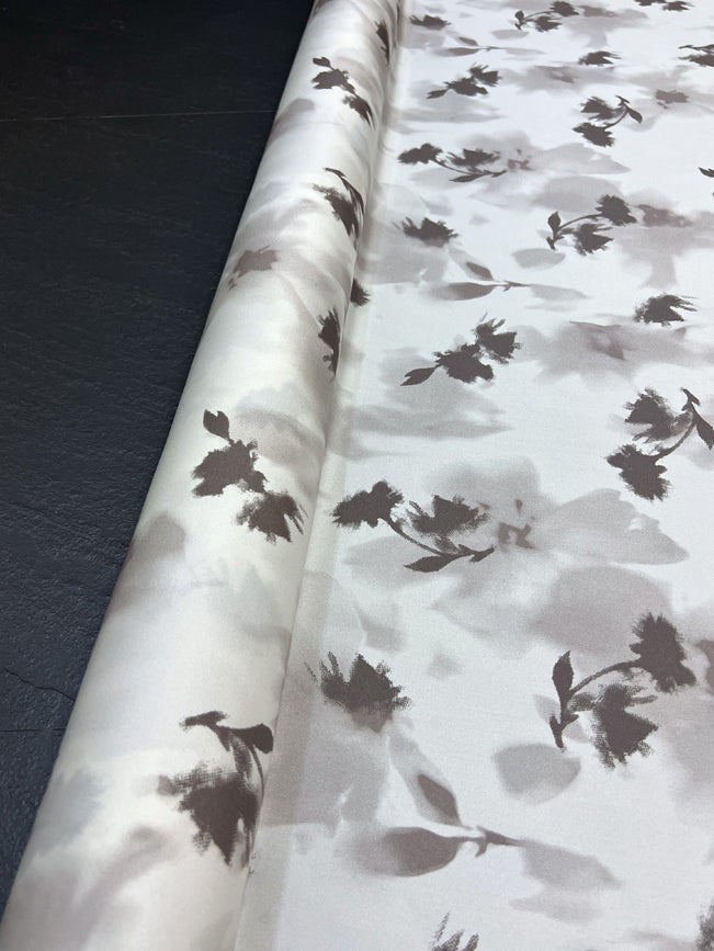 DIY Sewing Material Soft Comfortable Cheongsam Dressmaking Blouse Silk Fabric with Gray Print,55'' Wide 19MM Thickness Stretch Summer Silk Fabric by Yard R400