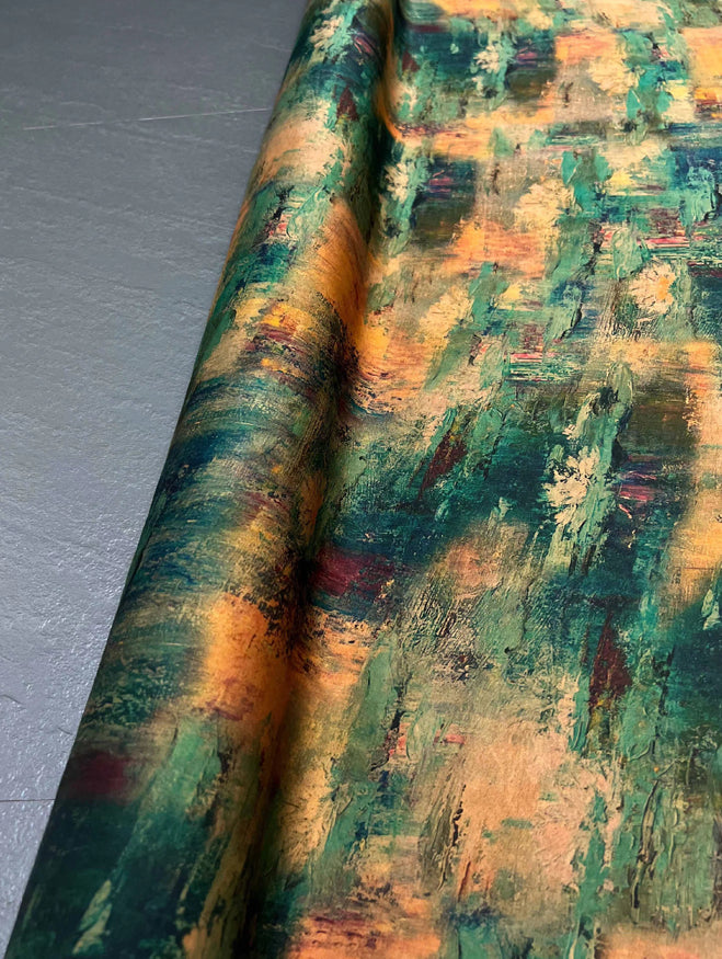 47'' Width 25MM Thickness Soft and Comfortable Gambiered Guangdong Silk Fabric Material by Yard with Water Lily Print for DIY Sewing Spring Summer Blouse Cheongsam Dressmaking R388