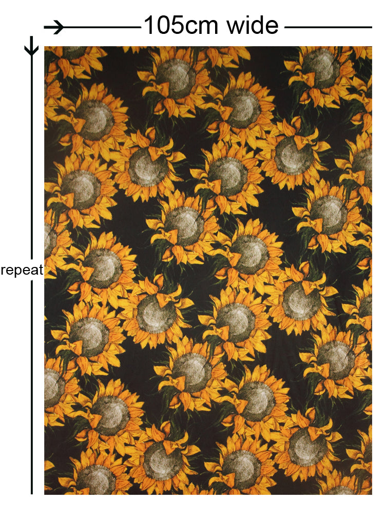 Yellow Sunflower Print 95% Silk & 5% Lycra Strech Silk Satin Fabric for Blouse Dress Clothing Cheongsam 105CM Wide 91G/M,DIY Sewing Material C007