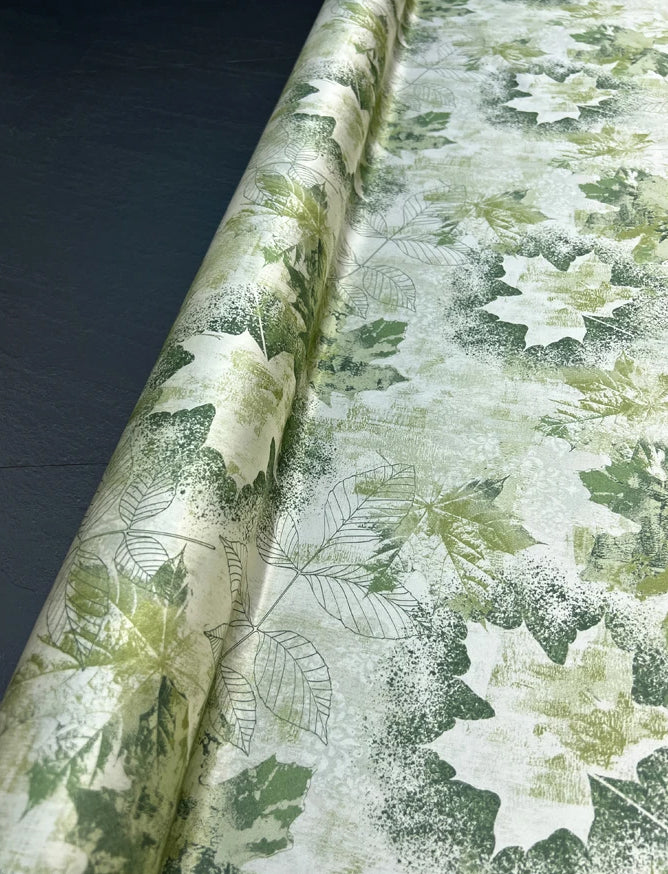 Breathable Stretch Silk Spandex Fabric 140CM Wide 19MM Silk Satin for Dressmaking DIY Material With Leaves Prints Green R349