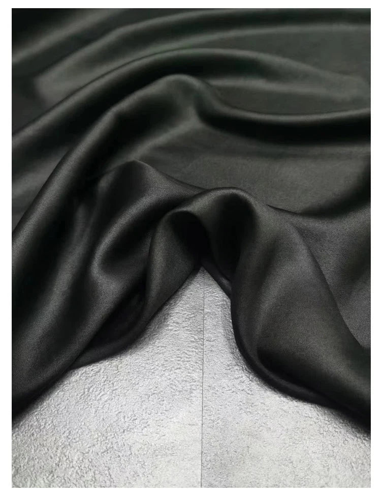 47'' Wide 26MM Black 93% Silk 7% Spandex Stretch Guangdong Silk Fabric by Yard for DIY Sewing Dress Cheongsam Heavy Silk Fabric D1160