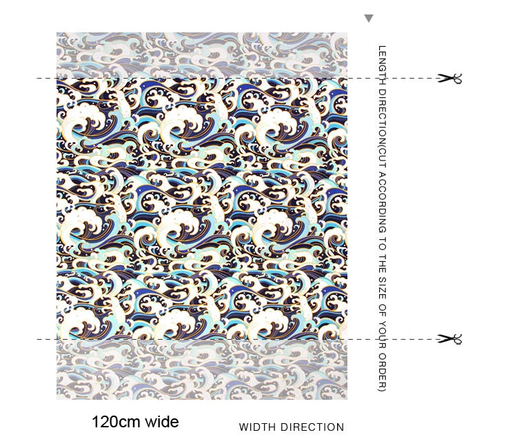 120CM Wide 19MM Blue Wave Print 93% Silk 7% Spandex Stretch Silk Satin Fabric for Smooth Dress Cheongsam,DIY Sewing Material D1156