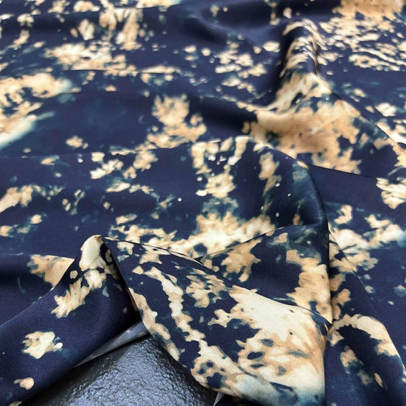 Twill Silk Fabric with Delicate Printed on Black Blue for High-End Summer Dress Shirt Cheongsam,55'' Wide 20MM Heavy Silk Fabric DIY Sewing Material R404