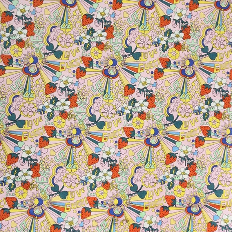 43.3'' Wide 12MM Colorful Printed Pink Thin Silk Crepe de Chine Fabric for DIY Sewing Summer Dress Pants Blouse Pajamas R1840