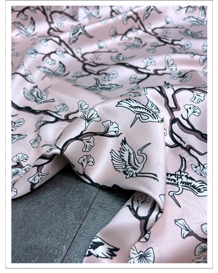 120CM Wide 19MM 93% Silk & 7% Spandex Floral Print Stretch Pink Silk Satin Fabric for Dress Cheongsam Shirt Jacket Pants,DIY Sewing Material D1174