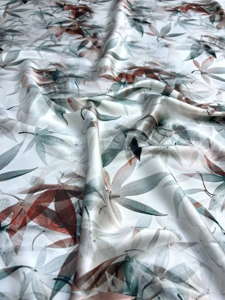 Silk Satin Fabric with Bamboo Printed Design-140CM Width,20MM Thick,Stretch Soft Comfortable Fabric for Summer Dress Pants D1624