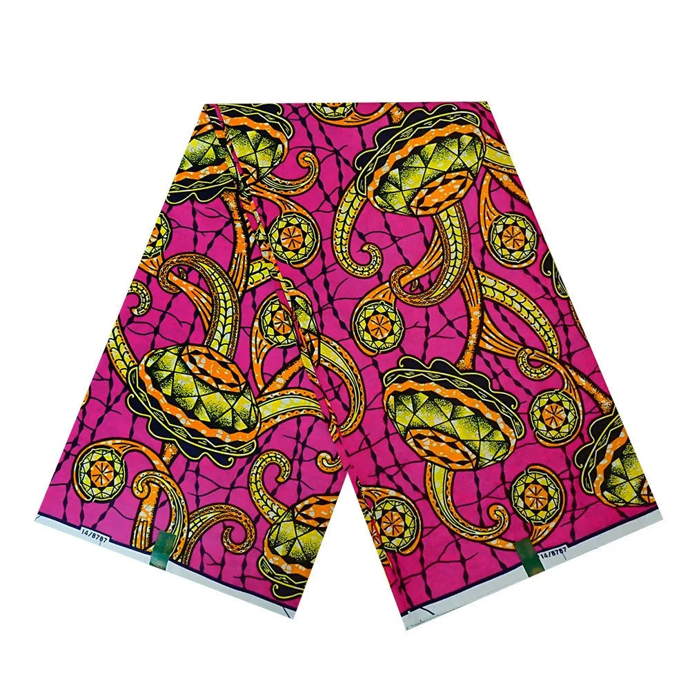 6 Yards Long 24*24Yarns African Batik Cotton Fabric-Traditional Print on Pink for DIY Spring Summer Pants Clothing Sofas Sewing Material R804