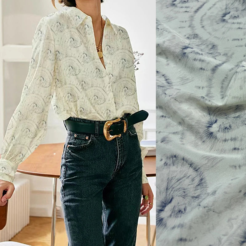 140CM Wide 18MM Silk Crepe de Chine Fabric Stretch-Printed Design for Thin Summer Pants Dress Soft Comfortable Fabric DIY Sewing Material D1617