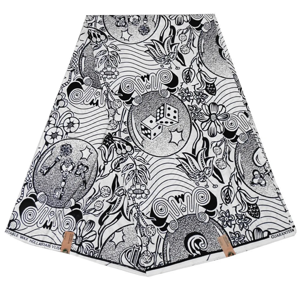 African Ankara 100% Cotton Batik Fabric - Spring Summer Wax Fabric with Black Printed for Clothing and DIY Sewing Material R820