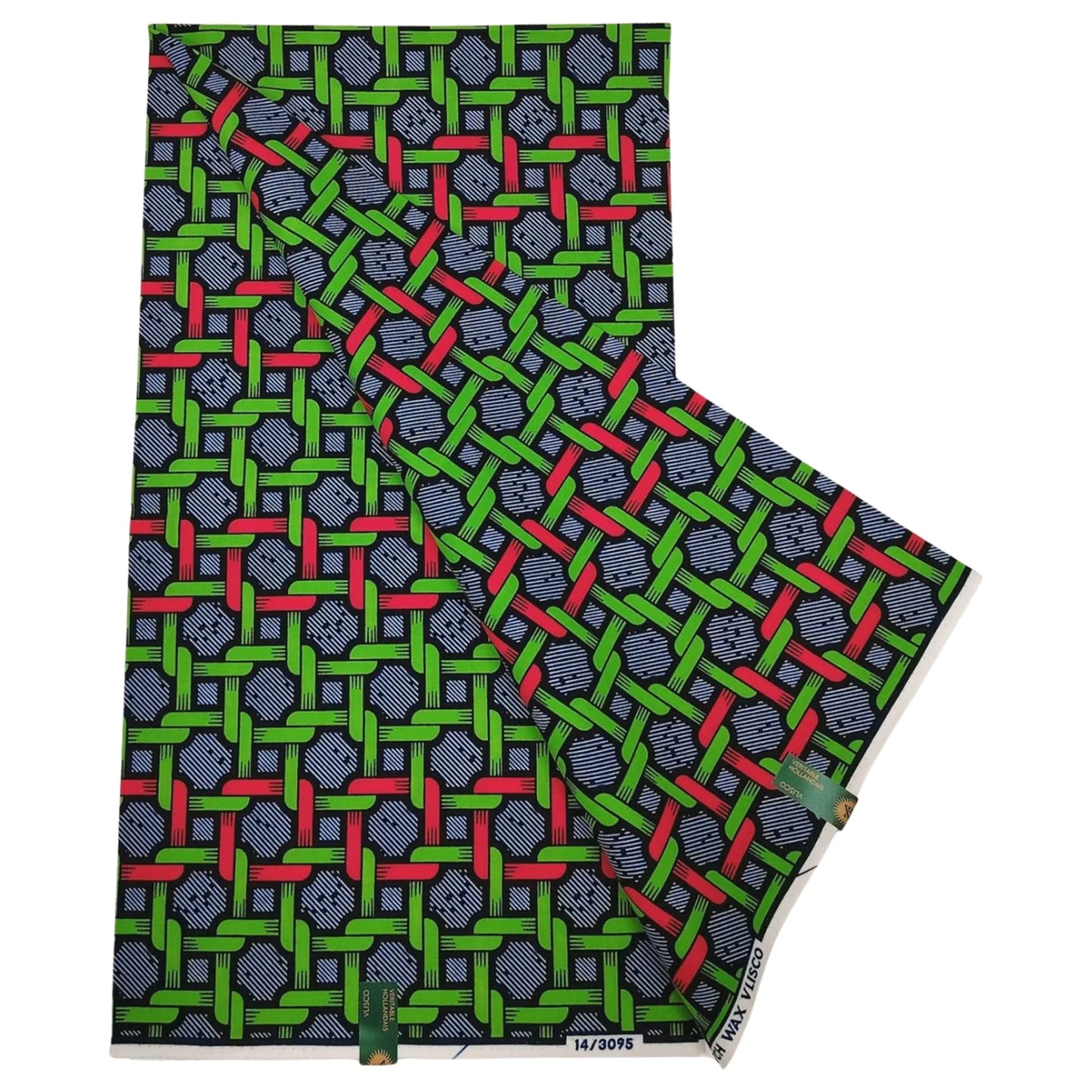 Cotton Fabric for DIY Sewing-6 Yards Long African Wax Batik Fabric with Red Green Sqaure Chain Print,for Summer Clothing R1256
