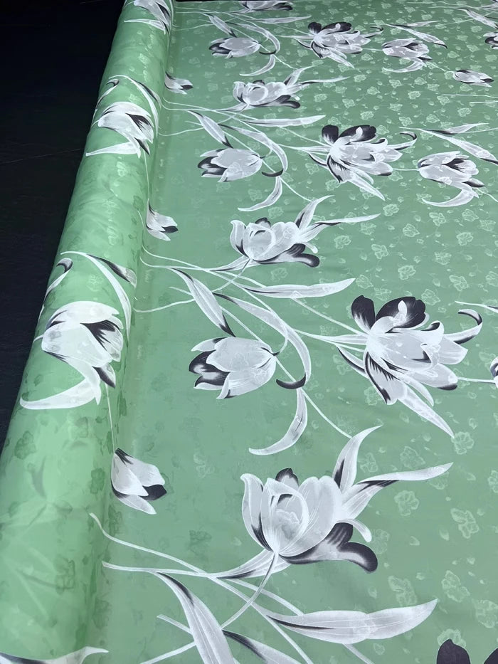 Daffodils Green Jacquard Silk Fabric - Wide 140CM - Thick 16.5MM - Ideal for Dress & Cheongsam & Shirt-DIY Sewing Material D1263