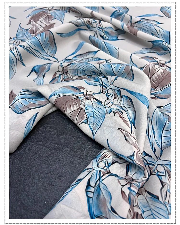 Floarl Printed Silk Fabric with Spandex and Elastic Stretch for Dressmaking Cheongsam 55'' Wide 19MM Thickness DIY Sewing Silk Fabric Material D1353