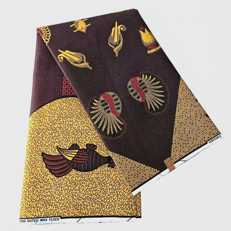 African Style Printed Wax Fabric,Sewing Suit Jacket Sofa Cushion Brown Cotton Batik Fabric 24*24Yarns 115CM Wide 6Yards Long DIY Sewing Material R916