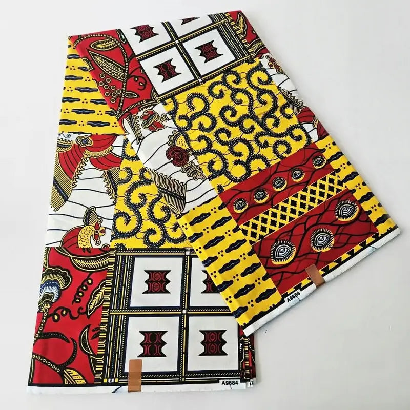 African Ankara Wax Fabric in 9 Patterns Geometric Print,115CM Wide 6Yards Long,Cotton Batik Material for Spring Clothing Sewing R913