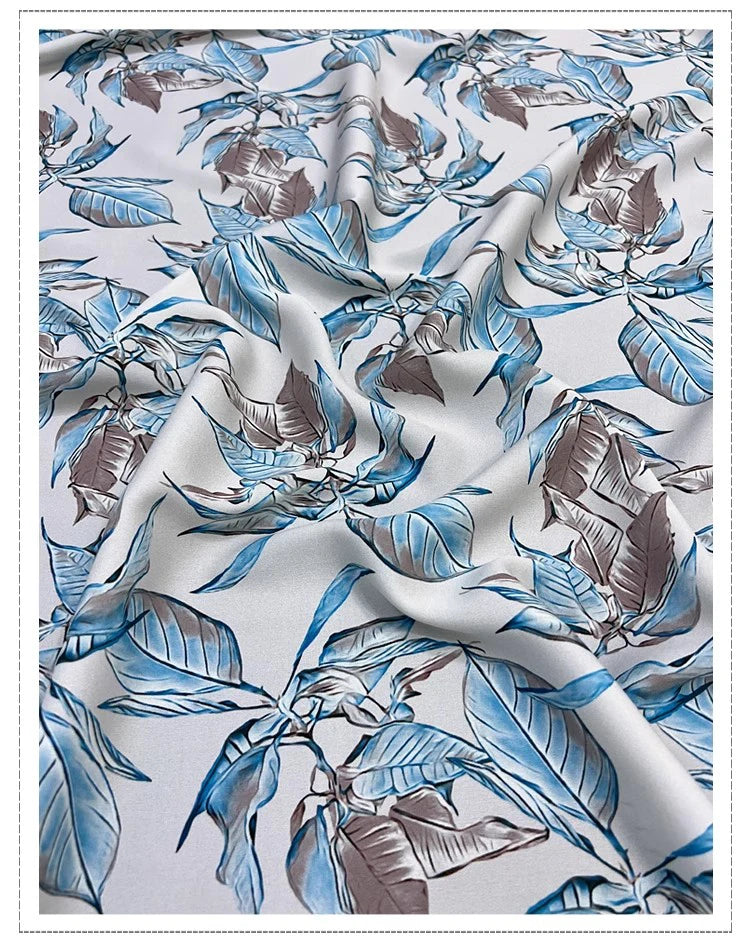 Floarl Printed Silk Fabric with Spandex and Elastic Stretch for Dressmaking Cheongsam 55'' Wide 19MM Thickness DIY Sewing Silk Fabric Material D1353
