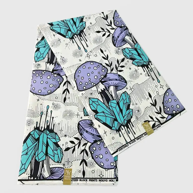 African Style Purple Blue Mushroom Printed Wax Batik Fabric for Sewing Summer Curtains Sofa Cotton Material,6 Yards Long R1078