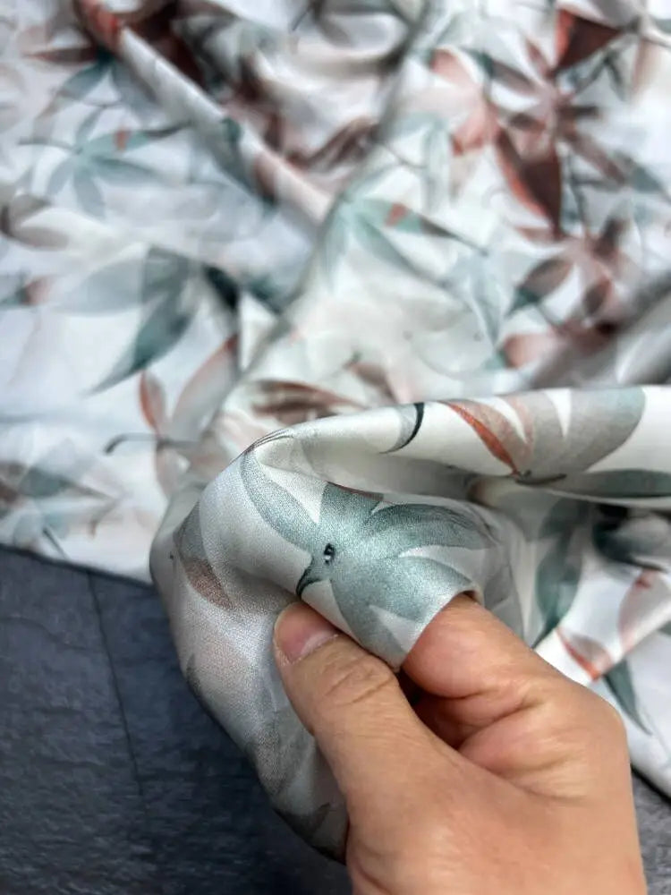 Silk Satin Fabric with Bamboo Printed Design-140CM Width,20MM Thick,Stretch Soft Comfortable Fabric for Summer Dress Pants D1624