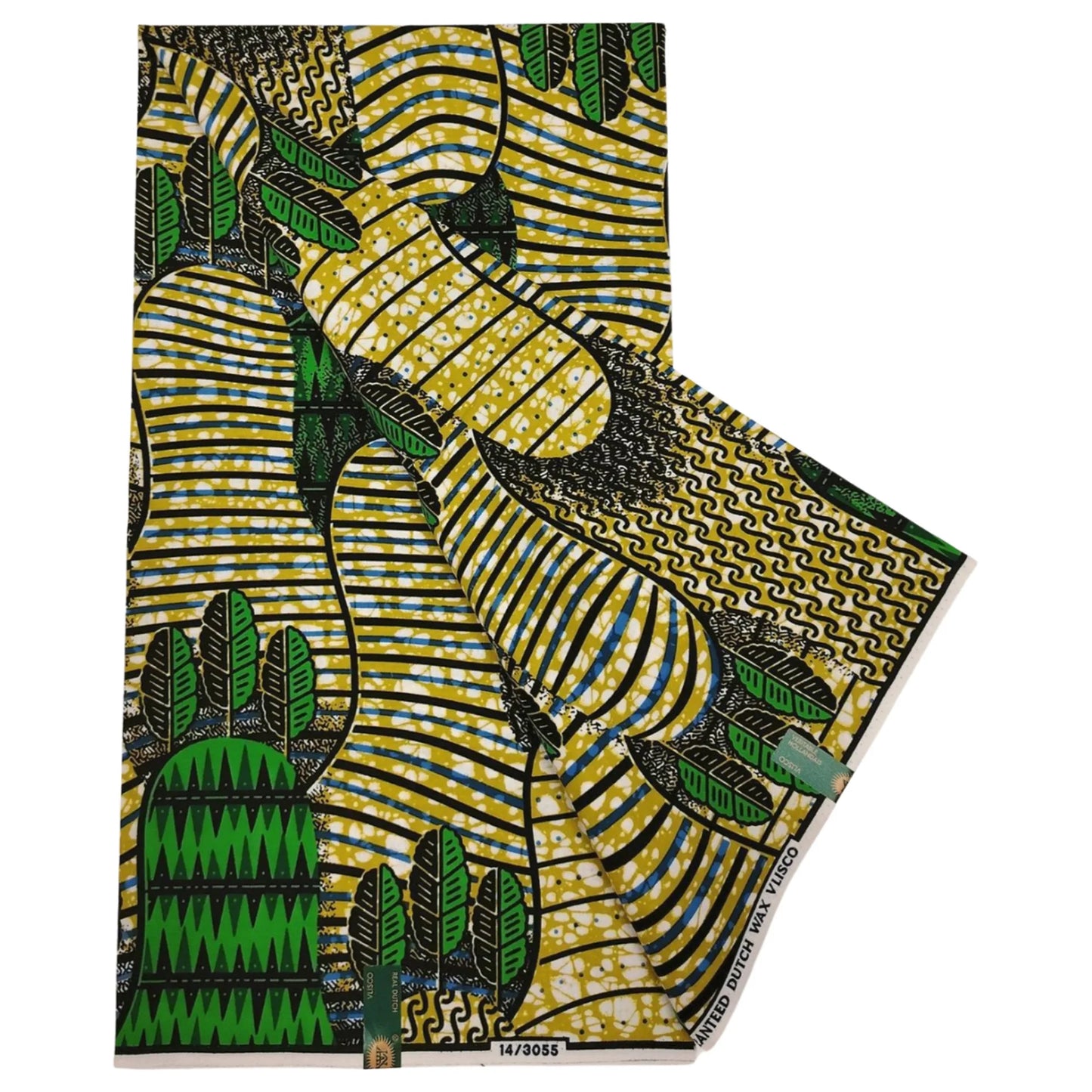 6 Yards Long DIY Cotton African Wax Batik Fabric - With Green Plants Print for Cushion Covers Sofa Upholstery Clothes R1217