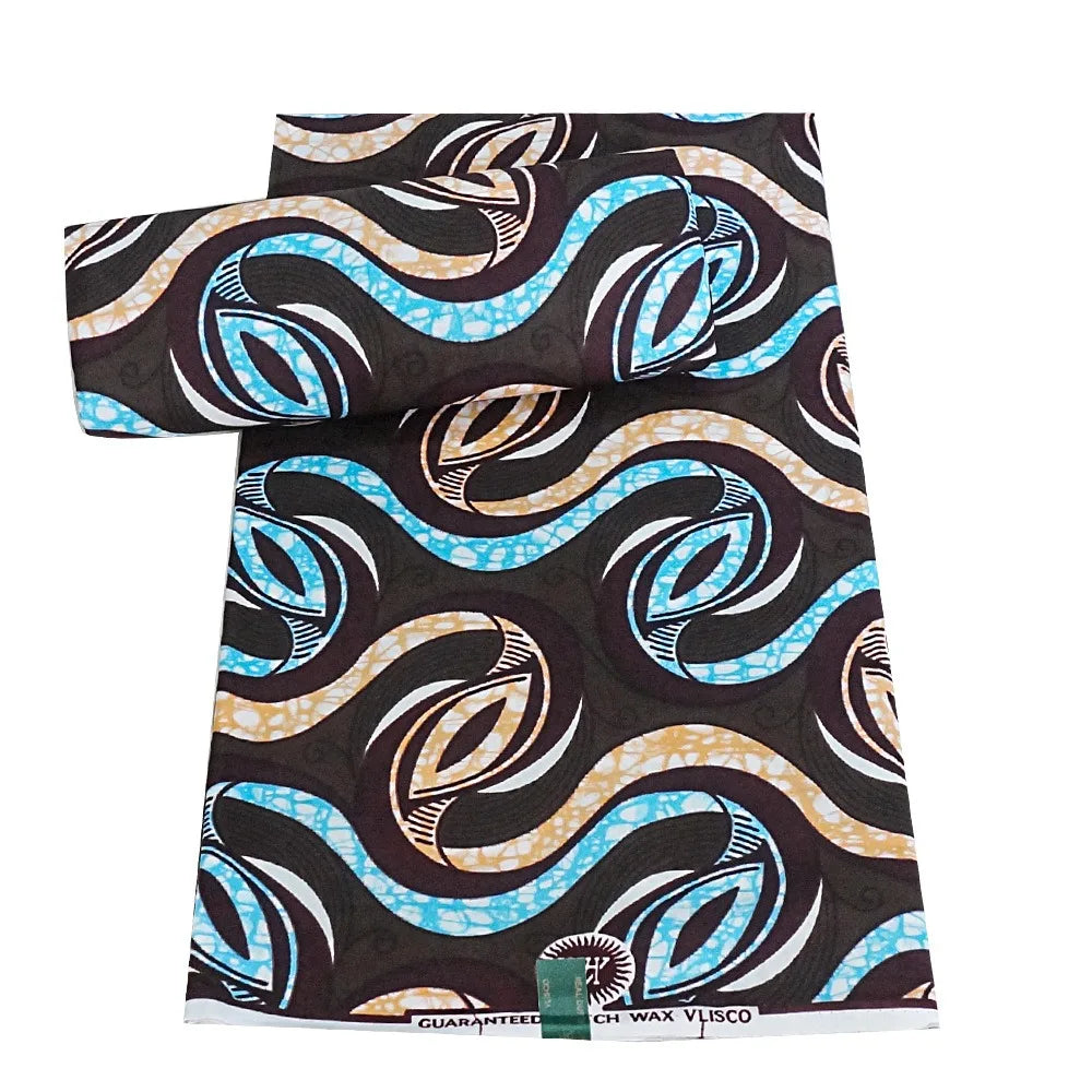 African Style Batik Fabric with Blue Print on Black,6 Yards Long,Polyester DIY Sewing Fabric Material for Summer Clothing Sofa R943
