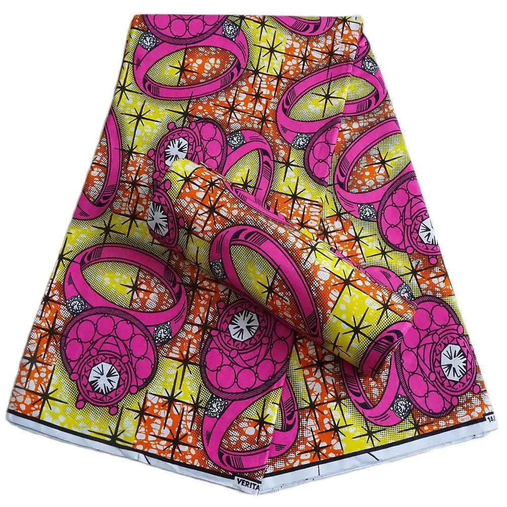Purple Rings Print on Yellow Traditional African Wax Fabric-100% Cotton Batik Fabric for DIY Sewing Summer Spring Sofa Clothing R785