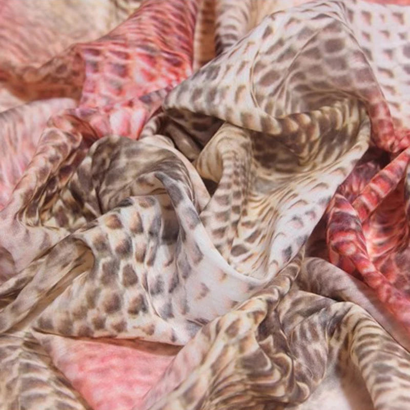 49.2'' Wide Orange Brown Snake Pattern Printed Silk Cotton Fabric for DIY Sewing Summer Pants Dress Pajamas R1874