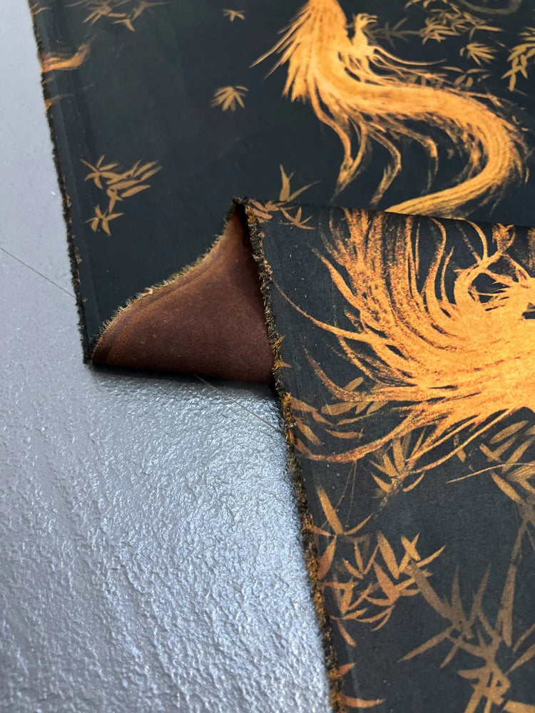 Luxury Gambiered Gauze Silk Fabric with Golden Dragon Printed Design for Cheongsam Horse Face Skrit Dress,47'' Wide 25MM Stretch DIY Sewing Material E1556