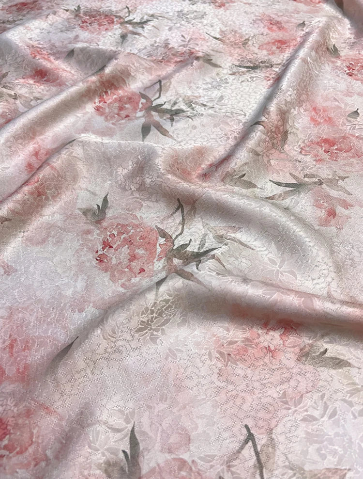 Gorgeous Pink Hibiscus Silk Fabric 45'' Wide 22MM Thickness New Chinese Style Cheongsam Dress Pants Summer Jacquard Silk Fabric by Yard DIY Sewing Material D1673