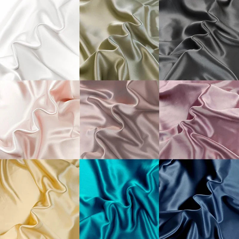45'' Wide 16MM Solid Color Silk Crepe Plain Fabric by Yard for Summer Spring Red Blue White Dress Shirt Clothes Cheongsam Pajamas DIY Sewing Material SC019