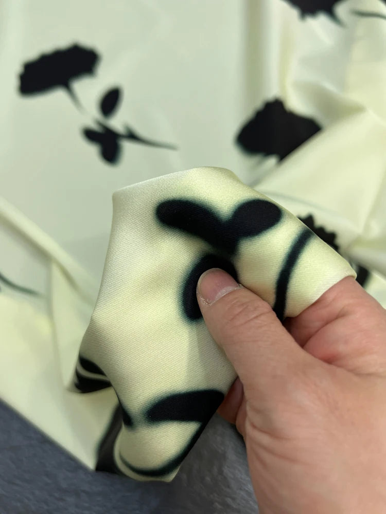 55'' Wide 20MM Thickness Black Floral on Light Green Printed Twill Silk Fabric by Yard for Summer Pants Blouse Dress-Stretch Silk Fabric DIY Sewing Material D1520