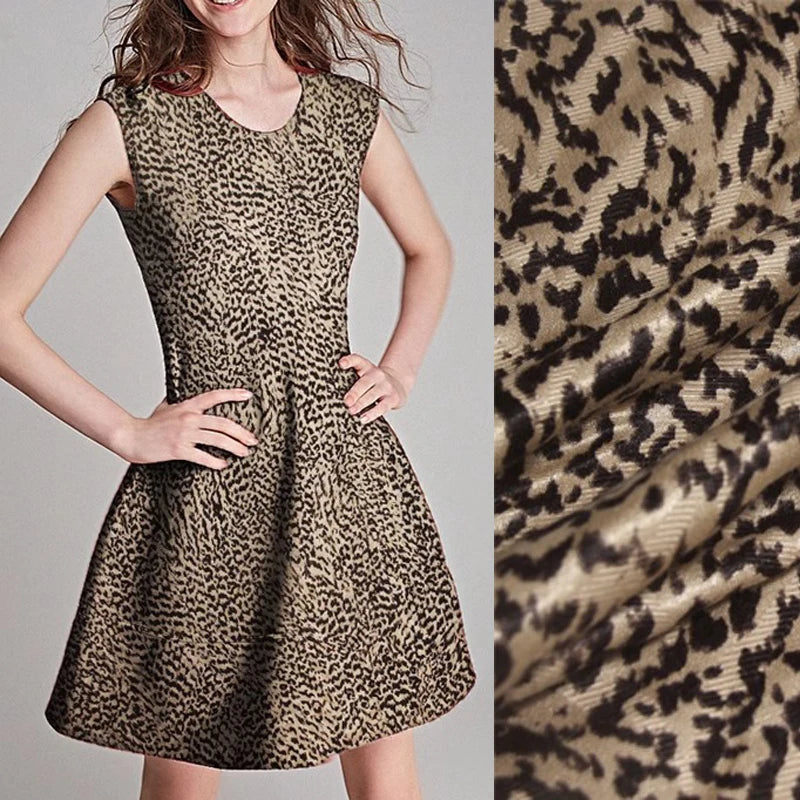 41.3 Wide 180g/m Brown Leopard Silk Cotton Fabric for Sewing Jacket Dress Coat Pants Jacquard Fabric for DIY R1875