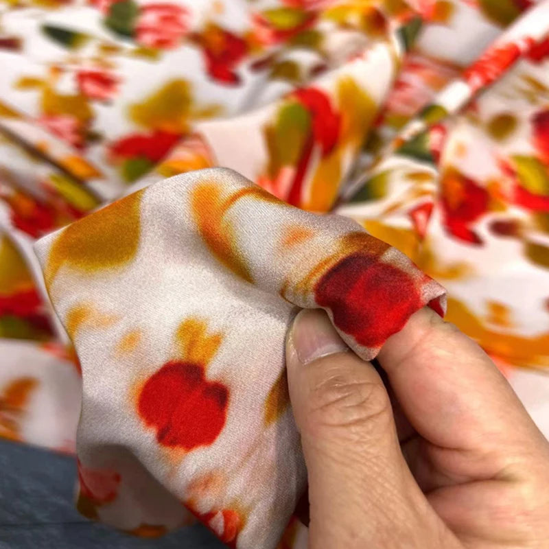140CM Wide 18MM Thick Silk Crepe de Chine Fabric,Stretch Smudged Orange Green Silk Fabric for Thin Cheongsam Pants Dress,DIY Sewing Material D1683