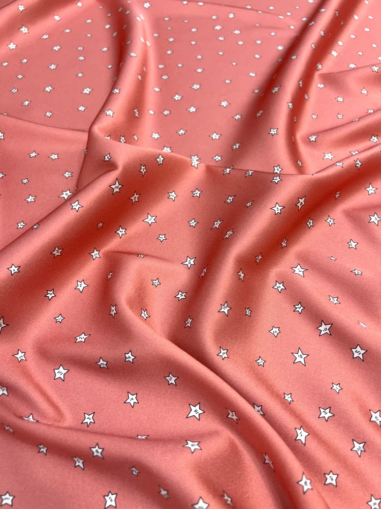 55'' Wide 20MM Thickness Small Stars Printed Twill Silk Fabric by Yard for Summer Pants Blouse Dress-Stretch Comfortable Silk Fabric DIY Sewing Material D1515