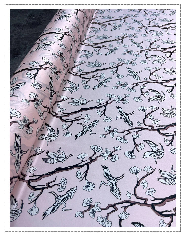 120CM Wide 19MM 93% Silk & 7% Spandex Floral Print Stretch Pink Silk Satin Fabric for Dress Cheongsam Shirt Jacket Pants,DIY Sewing Material D1174