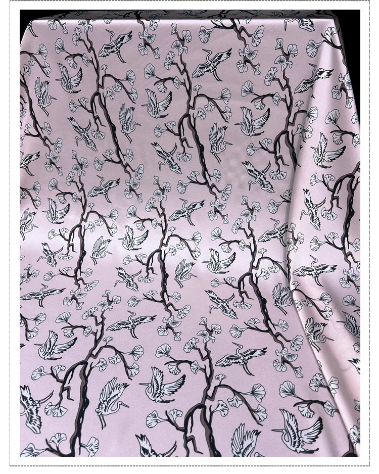 120CM Wide 19MM 93% Silk & 7% Spandex Floral Print Stretch Pink Silk Satin Fabric for Dress Cheongsam Shirt Jacket Pants,DIY Sewing Material D1174