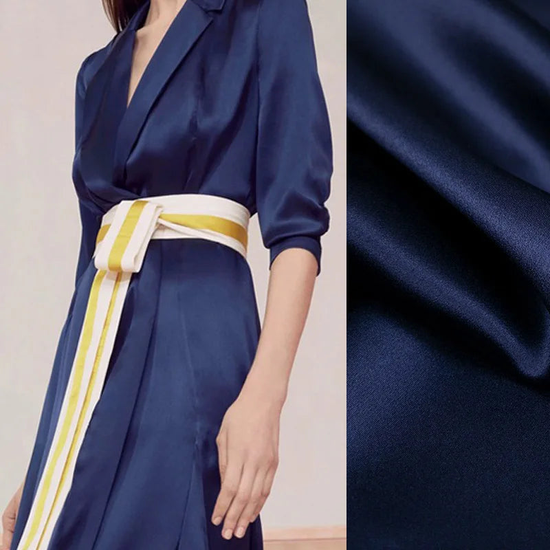 Black Blue White Silk Crepe Fabric by Yard for Sewing Dressmaking Cheongsam Suit Pants 140CM Wide 21MM Thick Solid Color Heavy Silk Fabric R062