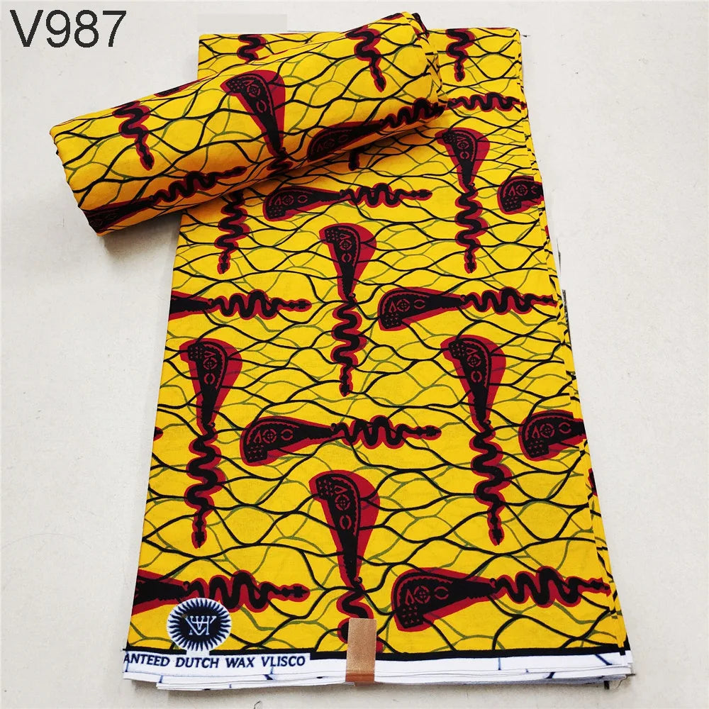 Vibrant Printed African Wax Batik Fabric for Clothes Cushions DIY Summer Sewing Material-6 Yards Long 15 Patterns Prints R1112