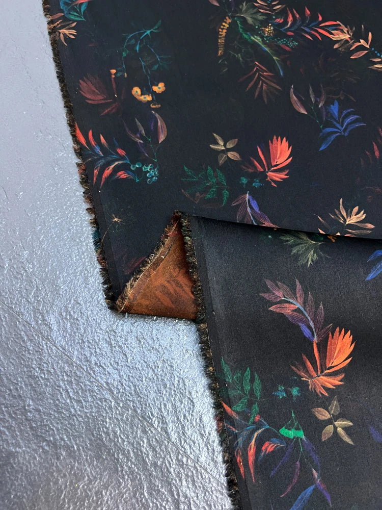 Stretch Gambiered Gauze Silk Fabric with Print on Black Design for Cheongsam Horse Face Skrit Dress Pants,47'' Wide 25MM Thick,DIY Sewing Material E1561
