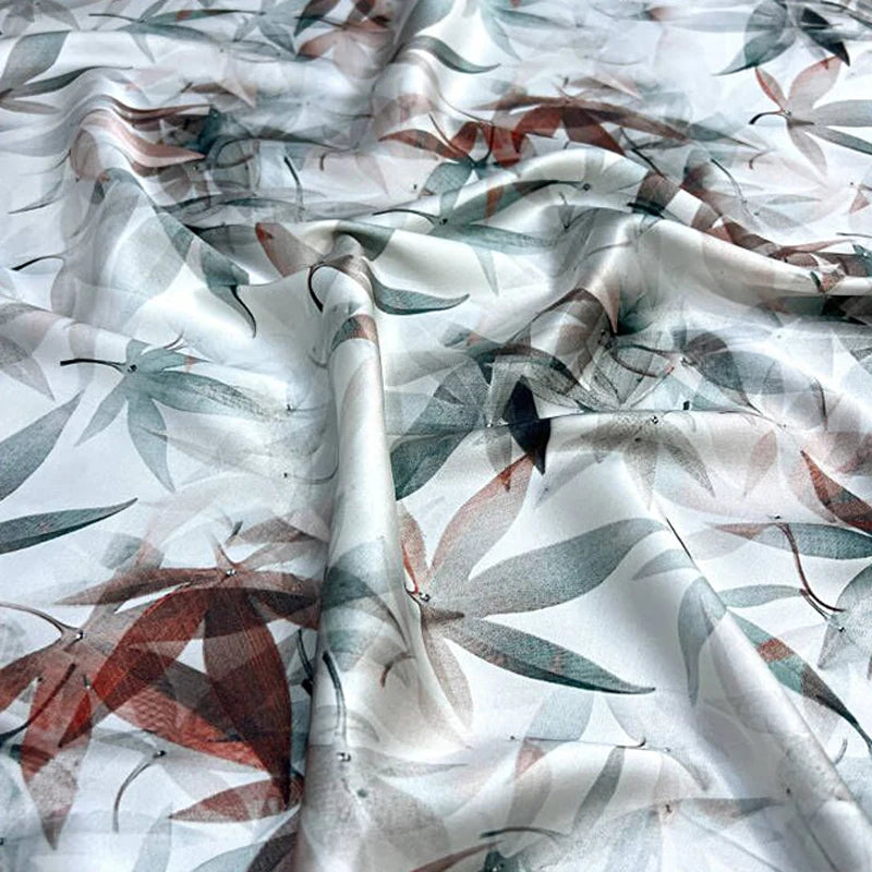 Silk Satin Fabric with Bamboo Printed Design-140CM Width,20MM Thick,Stretch Soft Comfortable Fabric for Summer Dress Pants D1624