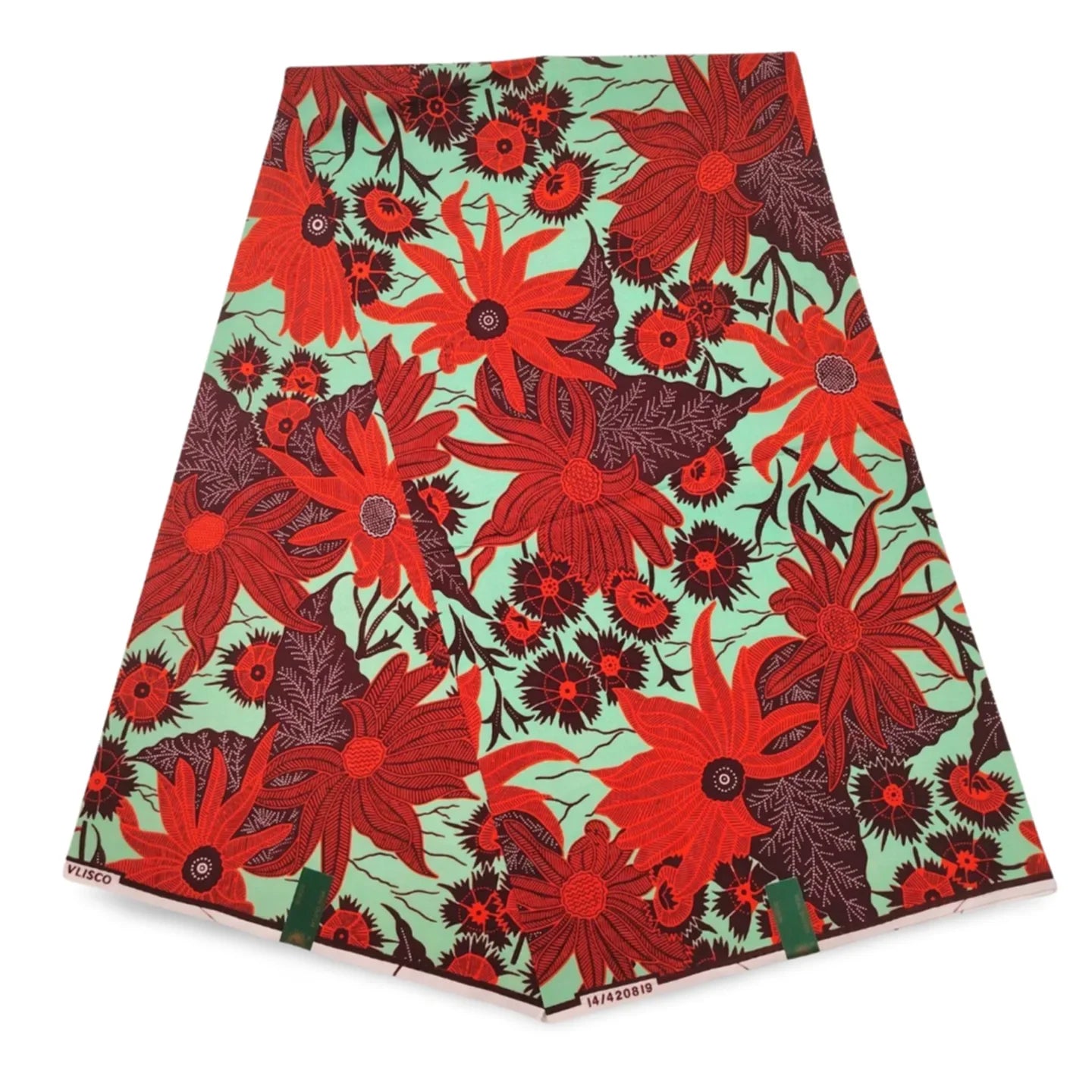 Clothing and Home Decor African Wax Fabric,Batik Cotton Fabric with Floral Print,Red Blue Green,115CM Width 6 Yards Length DIY Sewing Material R1026