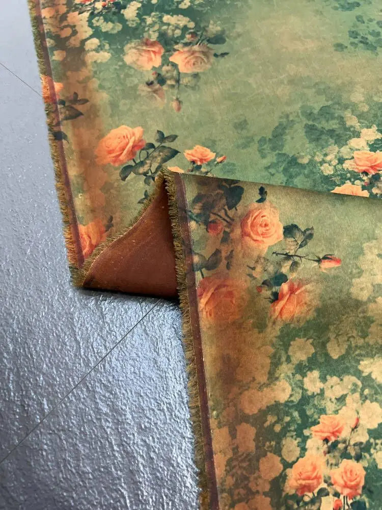 47'' Wide 25MM Thick Gambiered Gauze Silk Fabric with Orange Floral Printed Green Design for Soft Cheongsam Horse Face Skrit Dress Summer DIY Sewing MaterialE1589