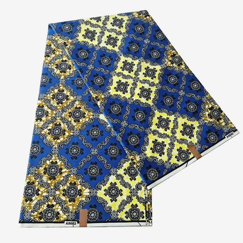 African Ankara Wax Fabric in 9 Patterns Geometric Print,115CM Wide 6Yards Long,Cotton Batik Material for Spring Clothing Sewing R913