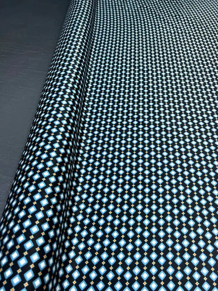 55'' Wide-20MM Thickness-Blue Rhombus Printed Twill Silk Fabric for Summer Shirt Pants Dress-Stretch Comfortable Silk Fabric by Yard DIY Sewing Material D1635