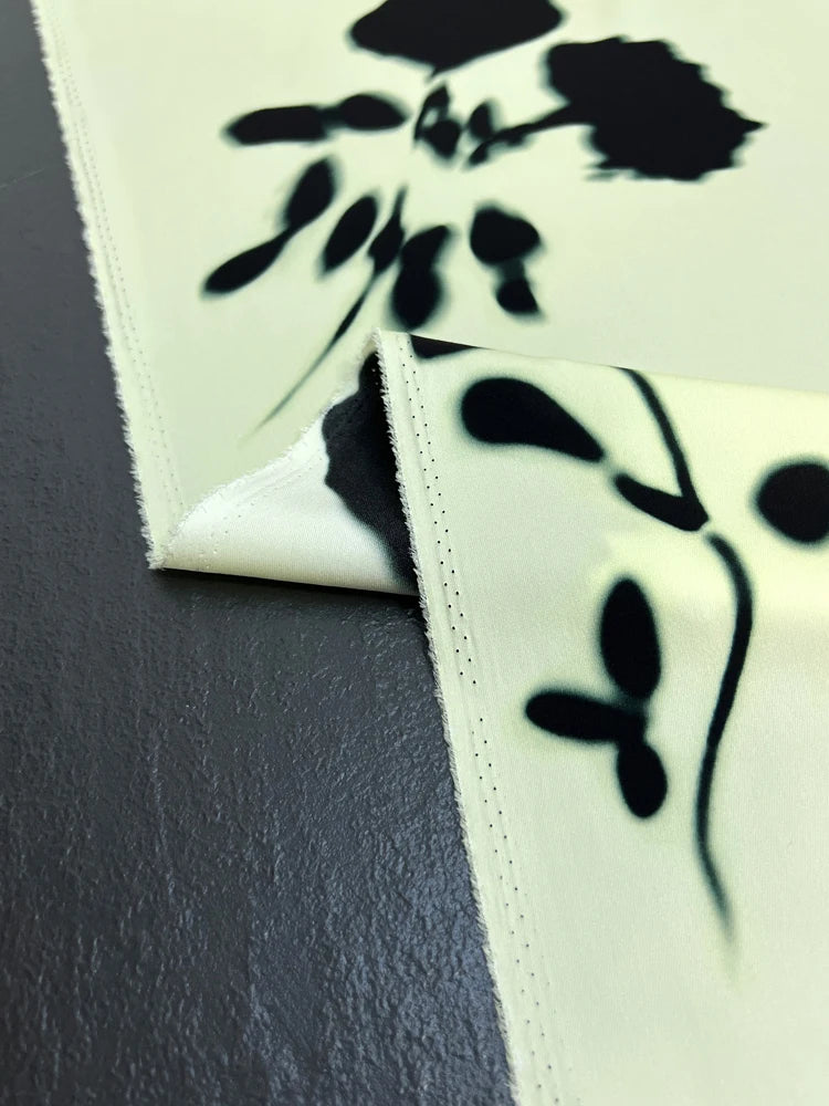 55'' Wide 20MM Thickness Black Floral on Light Green Printed Twill Silk Fabric by Yard for Summer Pants Blouse Dress-Stretch Silk Fabric DIY Sewing Material D1520