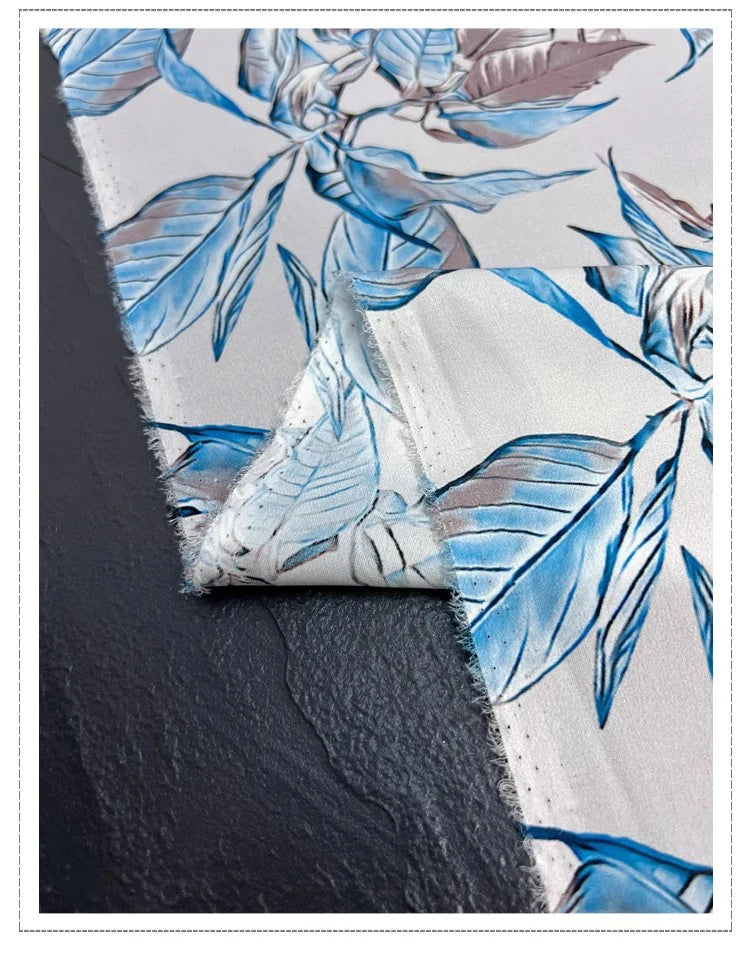 Floarl Printed Silk Fabric with Spandex and Elastic Stretch for Dressmaking Cheongsam 55'' Wide 19MM Thickness DIY Sewing Silk Fabric Material D1353