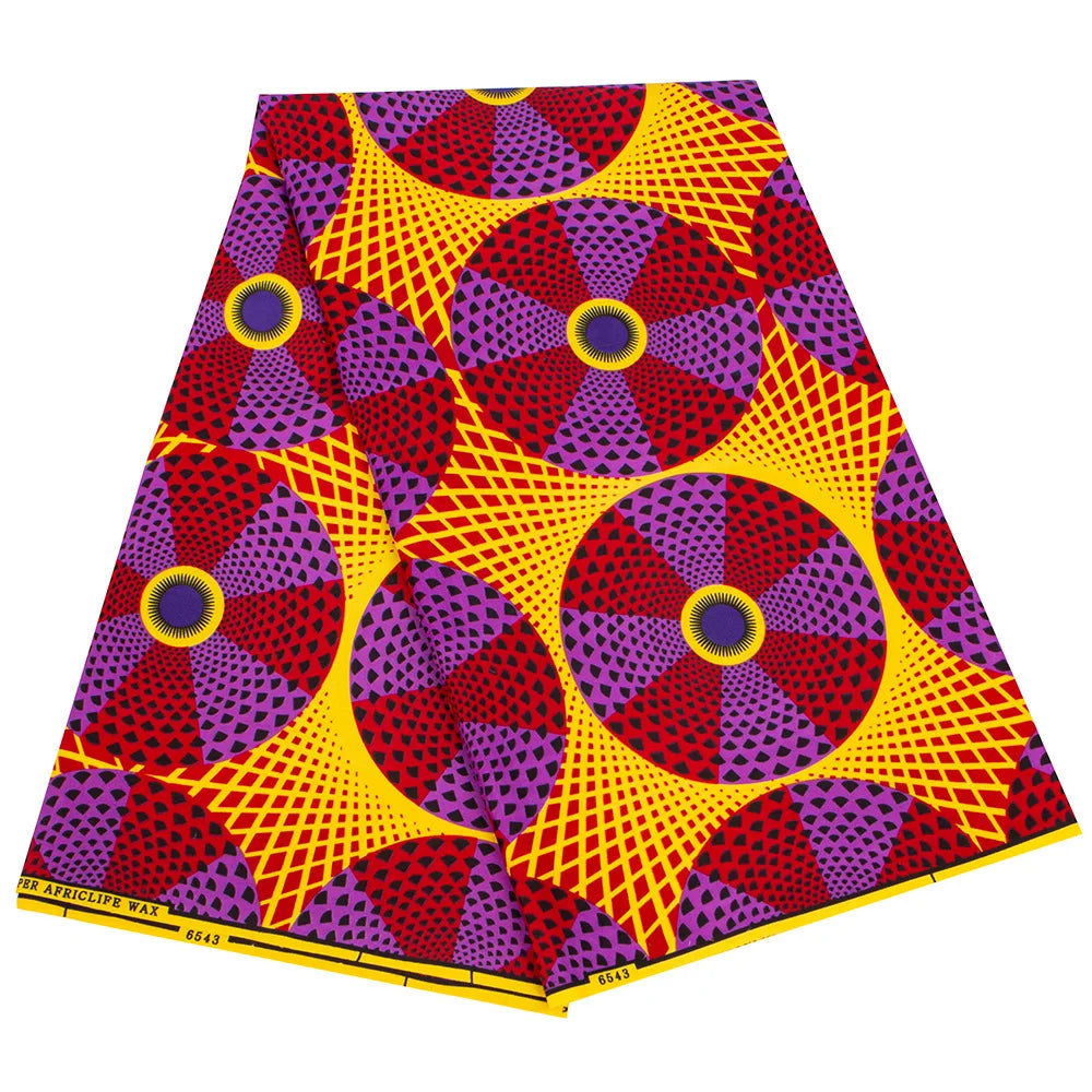 Geometry 7Patterns Printed Wax Fabric,Polyester African Batik Fabric for DIY Sewing Clothes Sofa 115CM Wide 6Yards Long R858