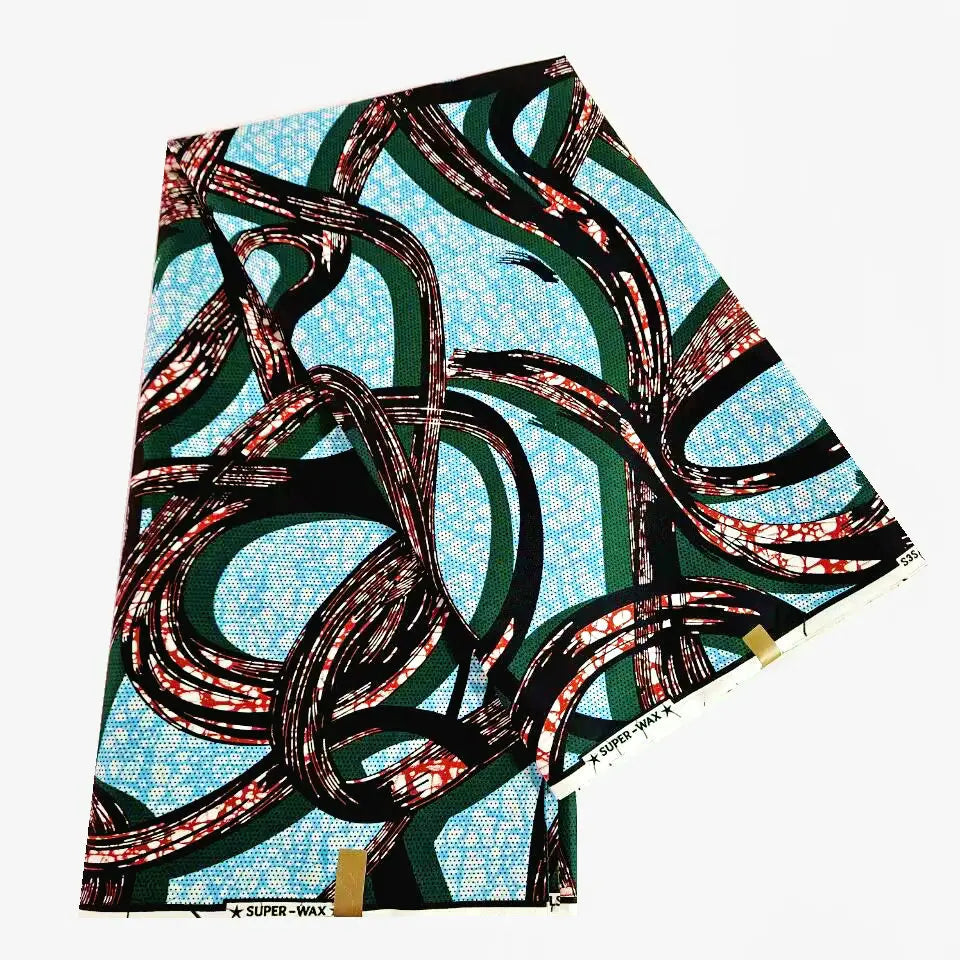 Geometry Lines Printed Light Blue African Cotton Wax Batik Fabric for Sewing,Summer Dress Curtains Material,6 Yards Long R1044