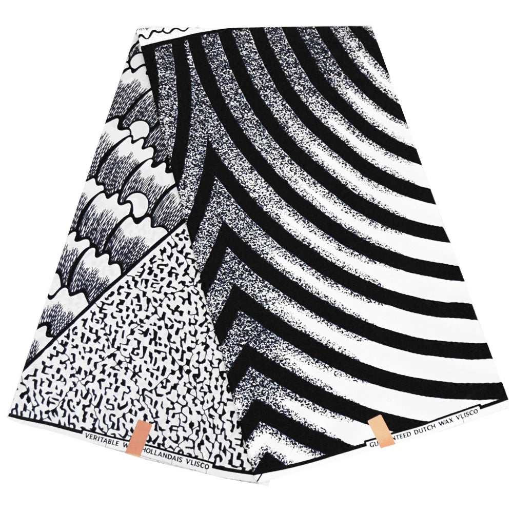 24*24Yarns Cotton Batik Fabric, African Wax Fabric with Black Print for Home Clothing Curtain Sofa 115CM Wide 6Yards Long R848